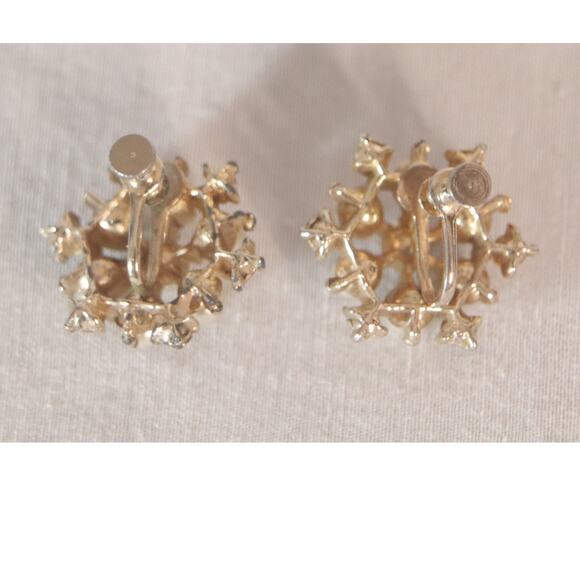 Pearly Beads And Rhinestones Cluster Earrings Screw Backs - Picture 7 of 8